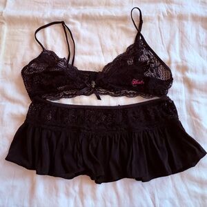 Black Lace Bralette and Skirt Set size small.  (22)